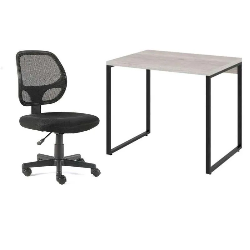 Conjunto de Mesa Kuadra Bege com Cadeira de Escritório Secretária Giratória Oxford Preta