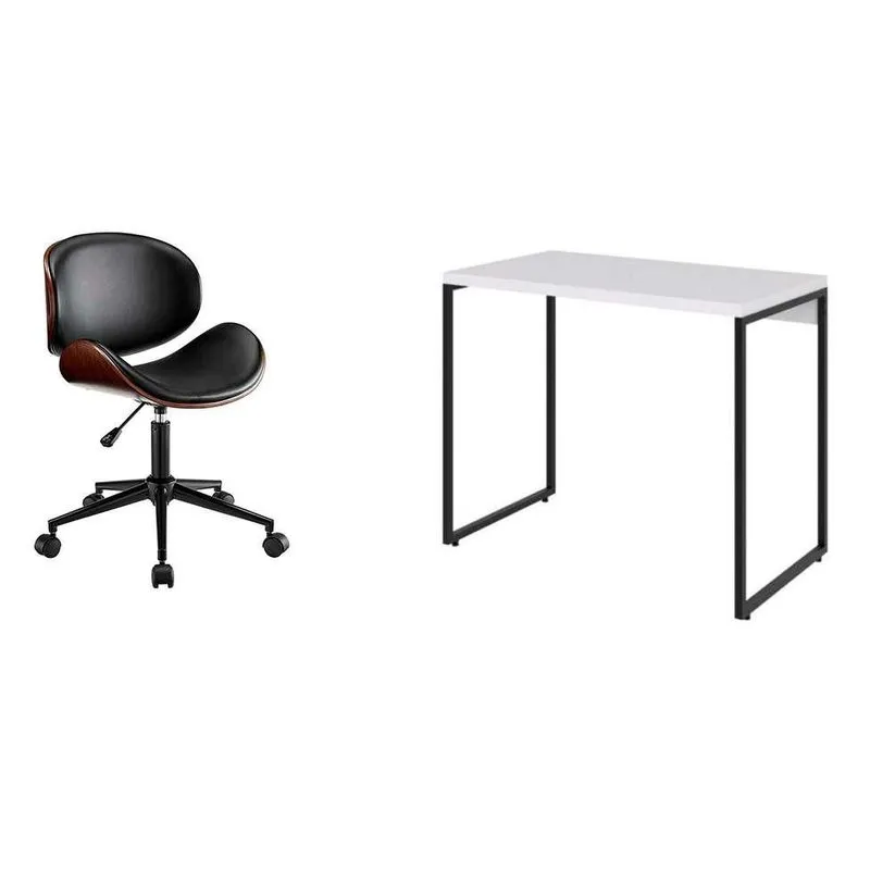 Conjunto de Escritório Mobly Studio e Bergen Industrial MDP e Aço Branco e Preto