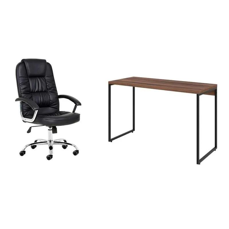 Conjunto de Mesa e Cadeira Presidente Mobly Studio e Finland MDP e Metal Preto