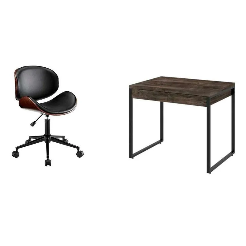 Conjunto de Mesa Kuadra 2 gv Marrom Escuro com Cadeira de Escritório Diretor Giratória Bergen Preta