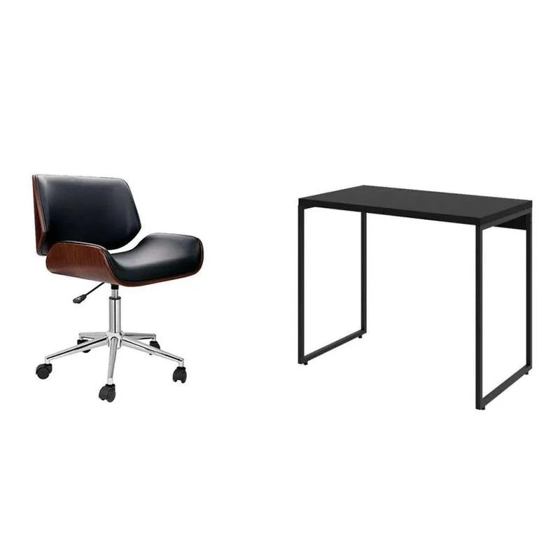 Conjunto de Mesa e Cadeira de Escritório Giratória Mobly Studio e Lauren Industrial Preto