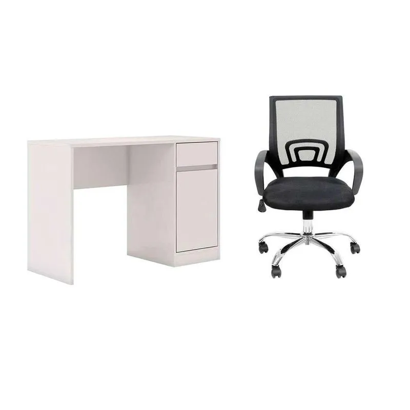 Conjunto de Mesa e Cadeira de Escritório Giratória Mobly Morada e New Java MDP Branco e Preto