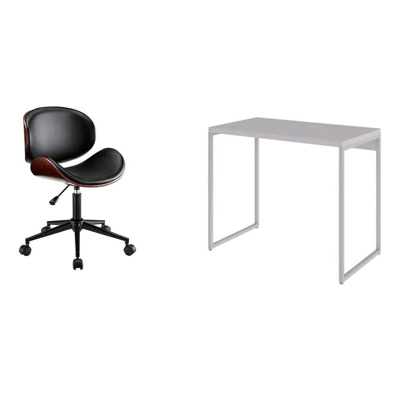 Conjunto de Escritório Mobly Studio e Bergen com Mesa MDP e Cadeira Diretor Giratória Branca e Preta
