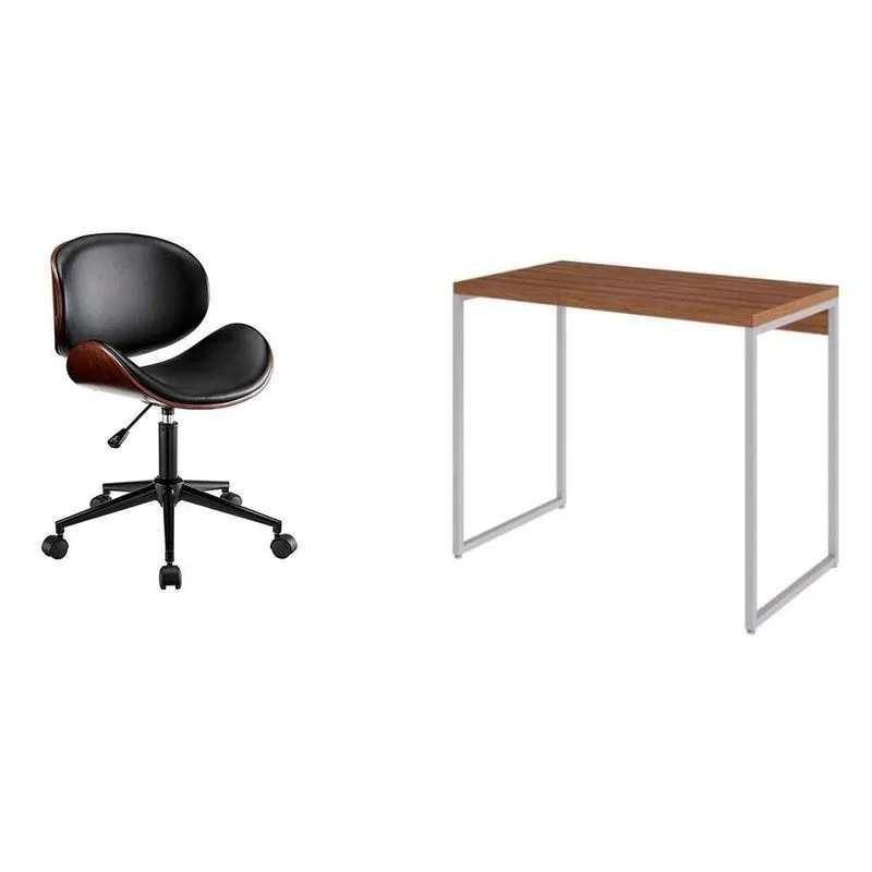 Conjunto de Escritório Mobly Studio e Bergen MDP e Aço Mel Branco e Preto