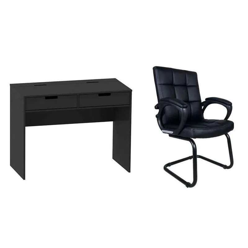 Conjunto de Mesa e Cadeira Home Office Mobly New Charles MDP Preto