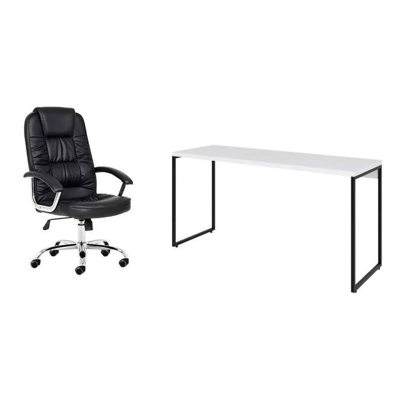 Conjunto de Mesa e Cadeira Presidente Giratória Mobly Studio e Finland MDP e Metal Preto e Branco