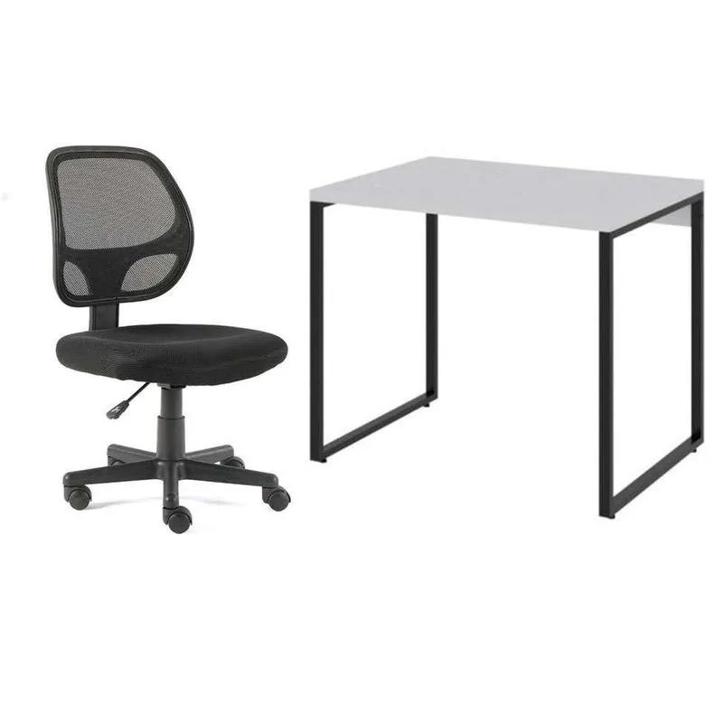 Conjunto de Mesa Kuadra Branca com Cadeira de Escritório Secretária Giratória Oxford Preta