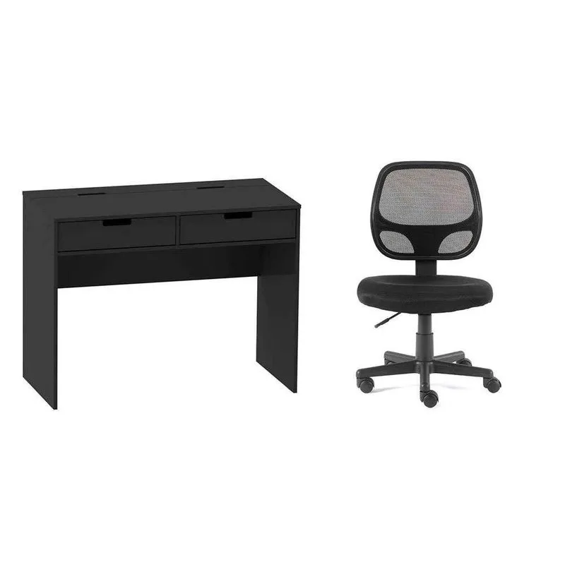 Conjunto de Mesa e Cadeira de Escritório Mobly New e Oxford MDP e Mesh Preto