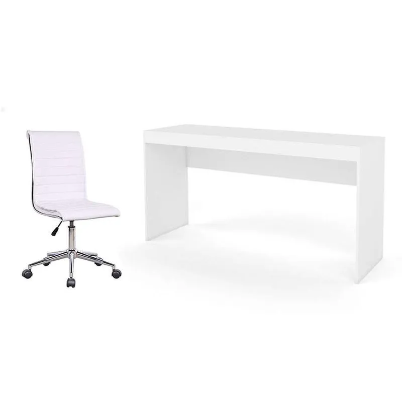 Conjunto de Mesa Marselha com Cadeira de Escritório Secretária Giratória Marilyn Branca