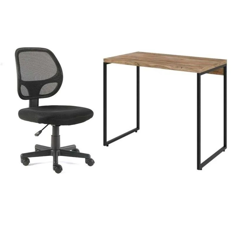 Conjunto de Mesa e Cadeira de Escritório Giratória Mobly Studio e Oxford MDP e Aço Preto