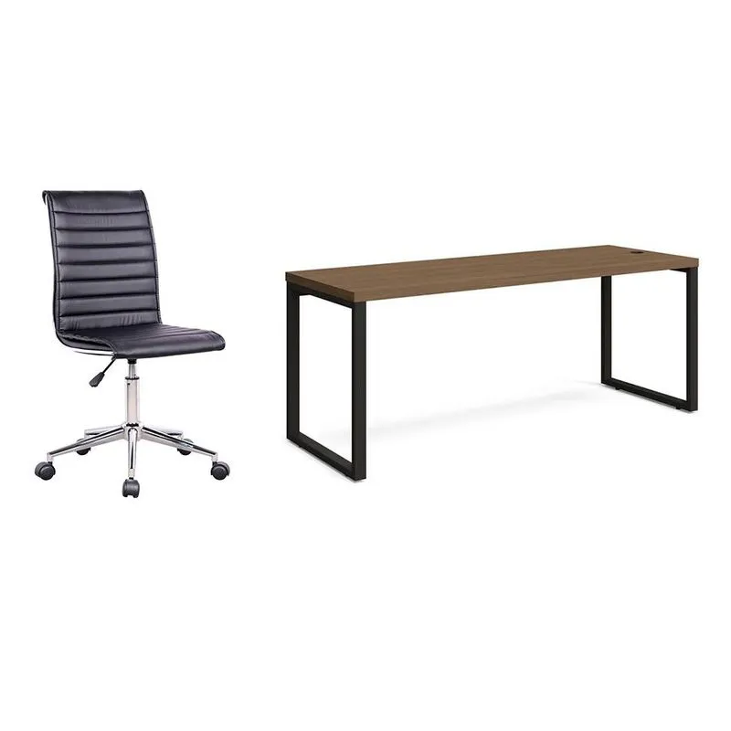Conjunto de Mesa Munique Carvalho 190 cm com Cadeira de Escritório Secretária Giratória Marilyn Preta