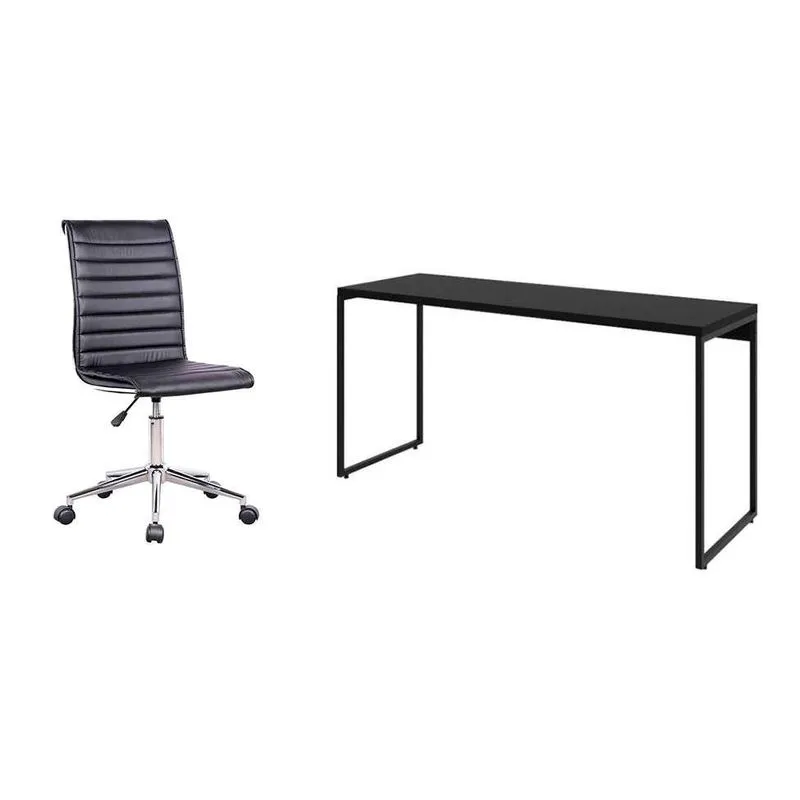 Conjunto de Mesa de Escritório 150cm com Cadeira Giratória Mobly Studio Marilyn Preta