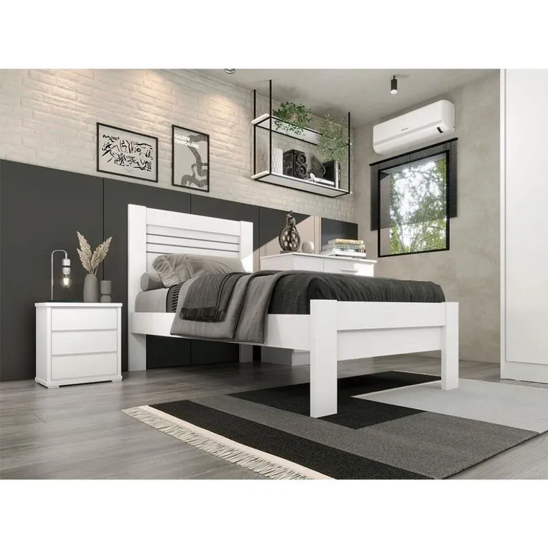 Cama Solteiro Safira com Mesa de Cabeceira Stillus 3 GV Neve