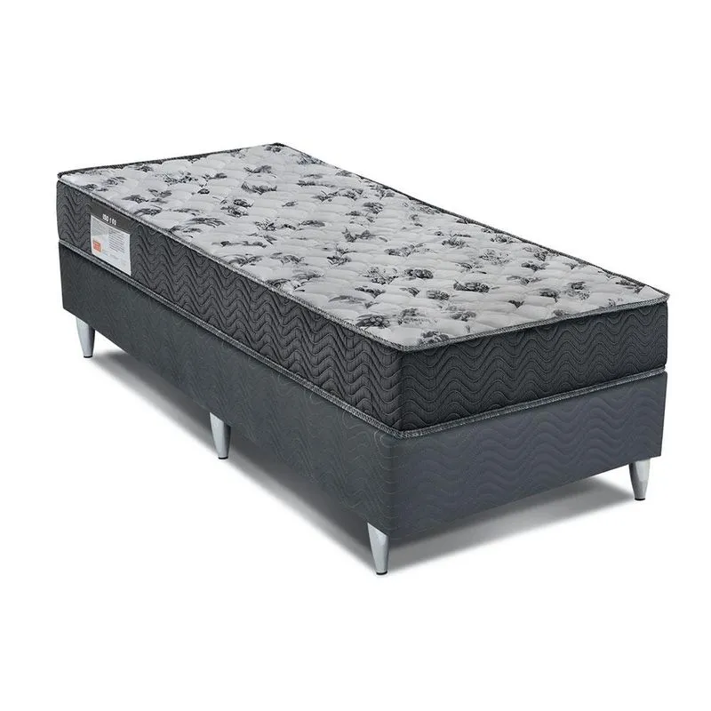 Cama Box Florence II com Colchão Solteiro Espuma D33 Iso (18x108x198) Cinza e Grafite