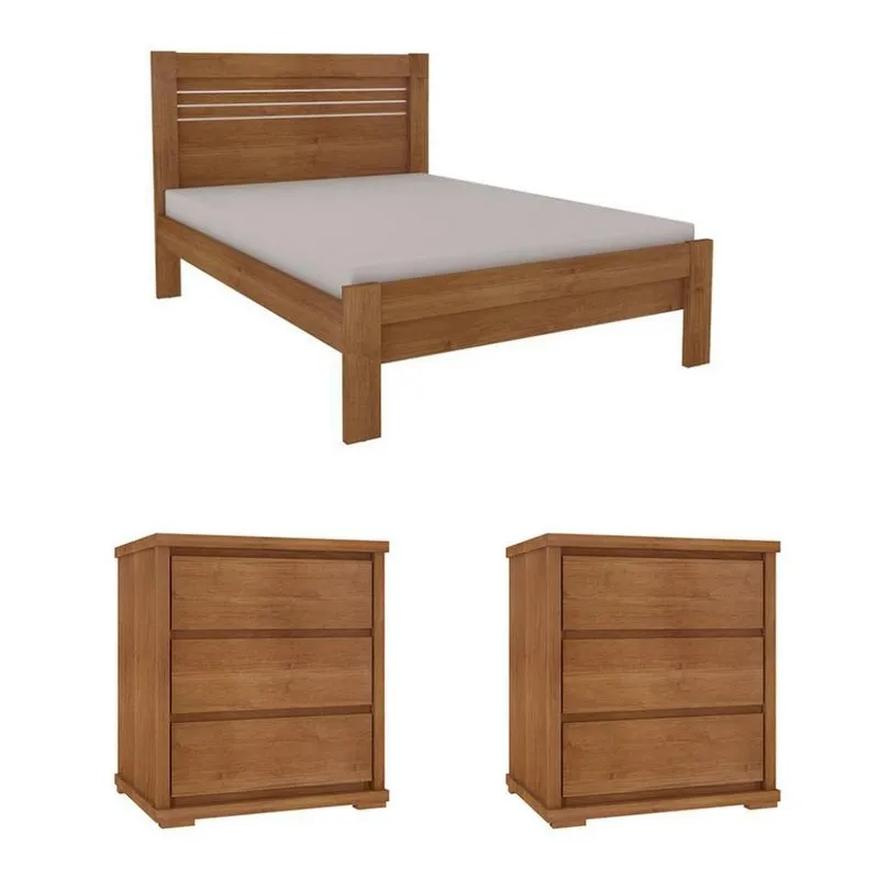 Cama Casal Safira com 2 Mesas de Cabeceira Stillus 3 GV Cinamomo
