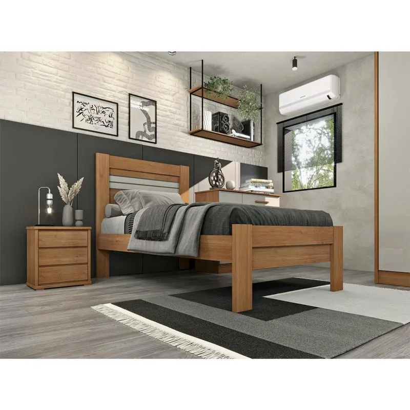 Cama Solteiro Safira com Mesa de Cabeceira Stillus 3 GV Cinamomo