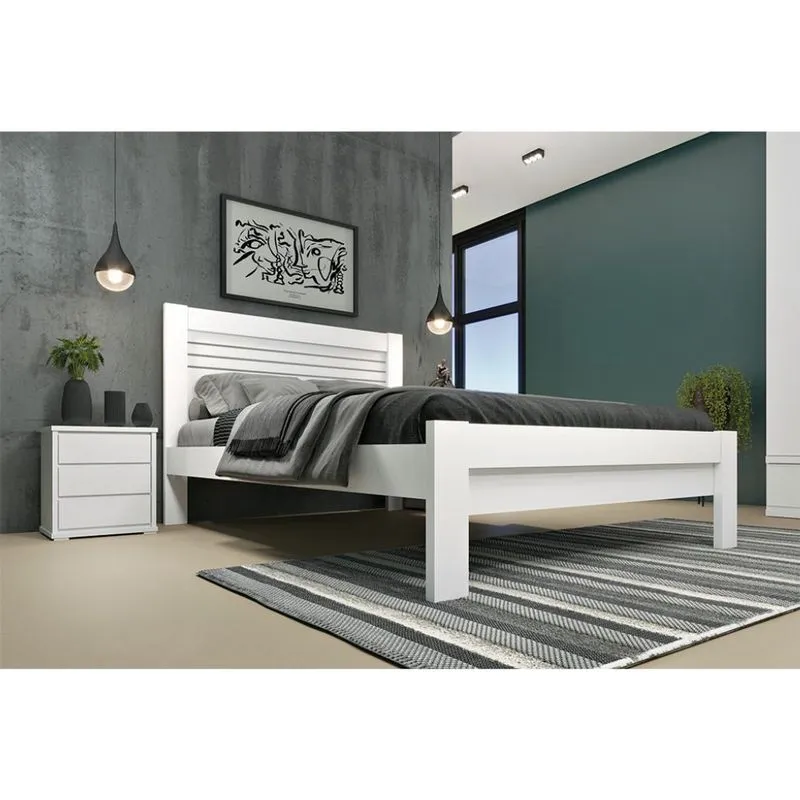 Cama Casal Safira com 2 Mesas de Cabeceira Stillus 3 GV Neve