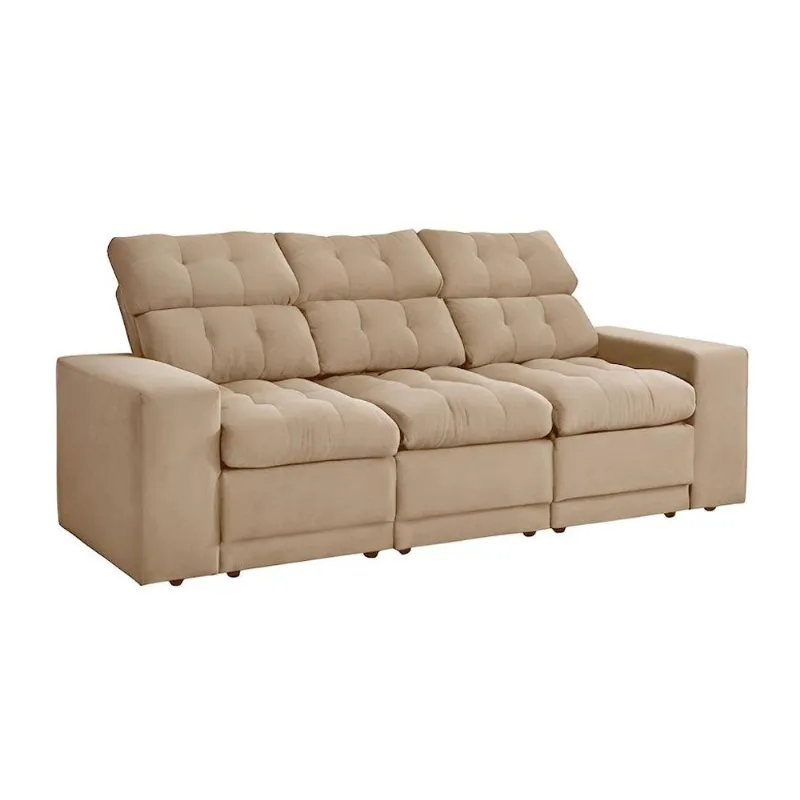 Sofá 3 Lugares Retrátil e Reclinável Baden Suede Bege 230 cm