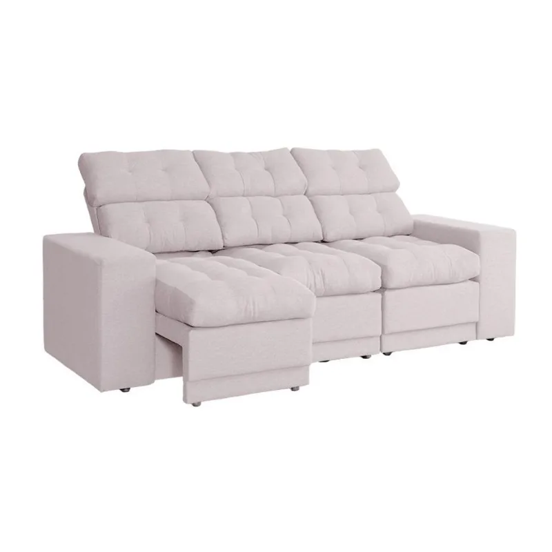Sofá 3 Lugares Retrátil e Reclinável Baden Linho Cru 230 cm