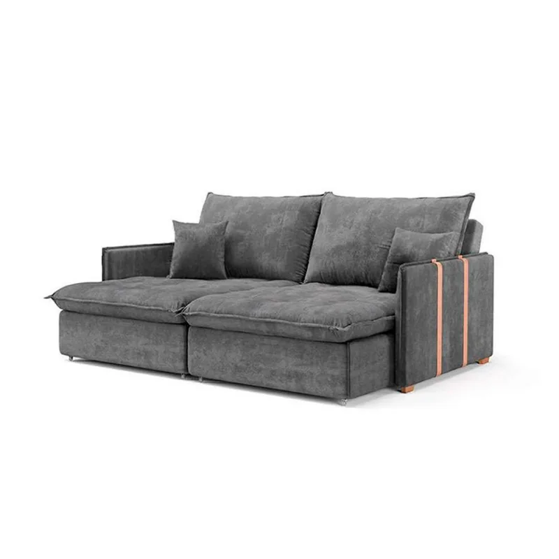 Sofá Retrátil Sem Caixa 3 lugares Solomons Velosuede Grafite 180 cm
