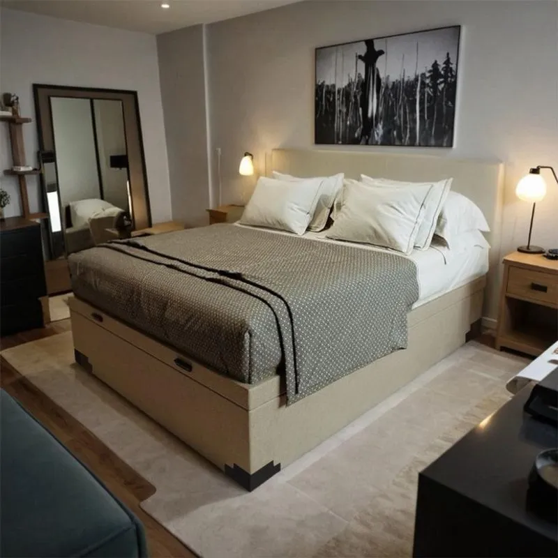 Base para Cama Box Casal com Baú Mobly Apolo Premium Linho Bege
