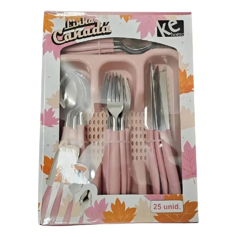 3x Kit Talheres 24 Pecas Porta Talher Luxo Premium Cor Rosa