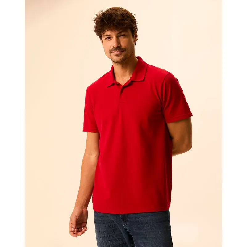 Camisa Polo Básica Masculina Gola Retilínea Em Piquet Stretch Vermelho - G