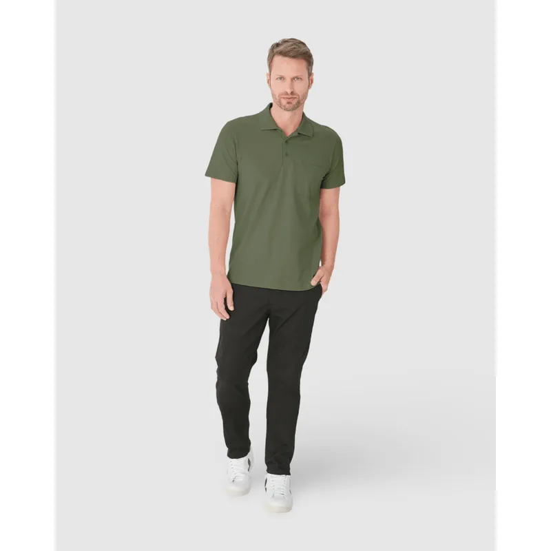 Camisa Polo Básica Masculina Gola Esporte E Bolso Piquet Stretch Verde - M