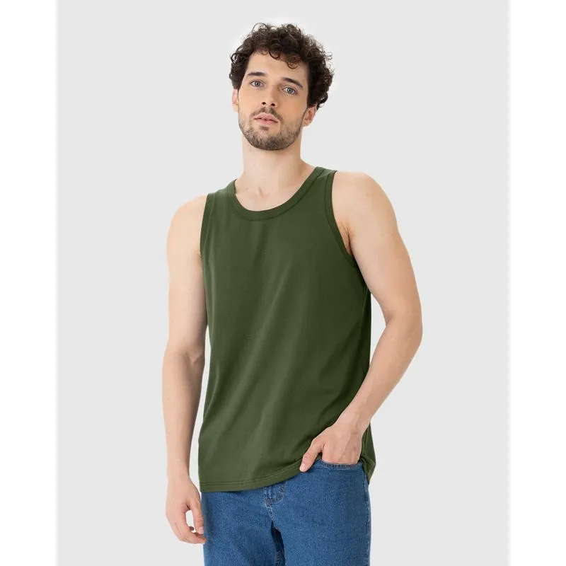 Regata Básica Masculina Decote Redondo Em Algodão Verde - PP