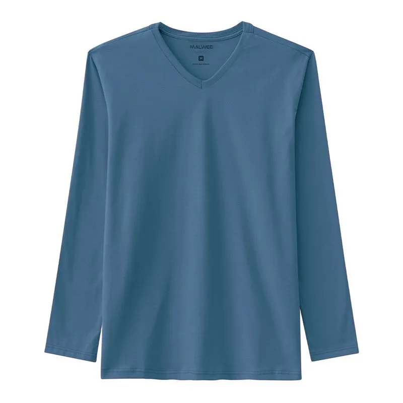 Camiseta Malwee Adulto Masculina Meia Estação com Gola V PP/XGG - 1000006663-AZUL ESCURO-PP