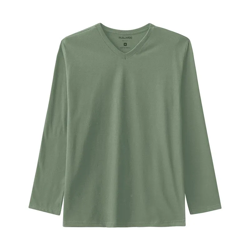 Camiseta Malwee Adulto Masculina Meia Estação com Gola V PP/XGG - 1000006663-VERDE OLIVA-M