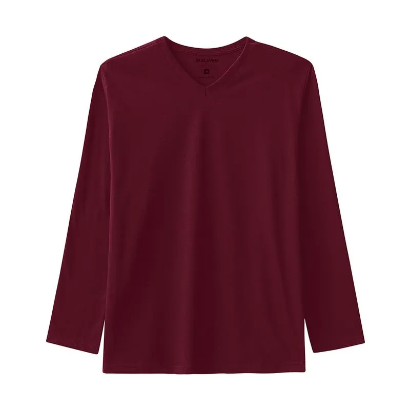 Camiseta Malwee Adulto Masculina Meia Estação com Gola V PP/XGG - 1000006663-BORDO-XGG