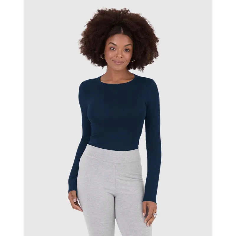 Blusa Básica Feminina Decote Redondo Em Viscose Stretch Azul - P