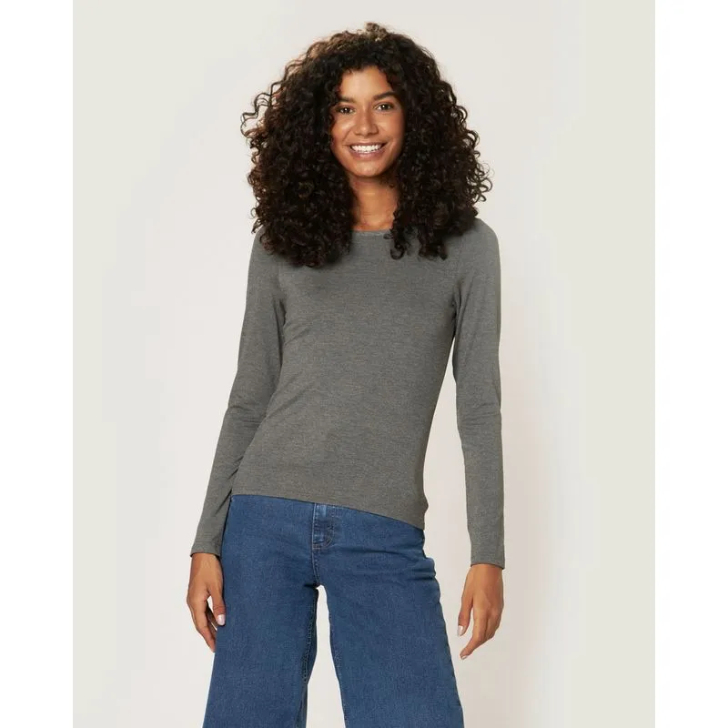 Blusa Básica Feminina Decote Redondo Em Viscose Stretch Cinza - G