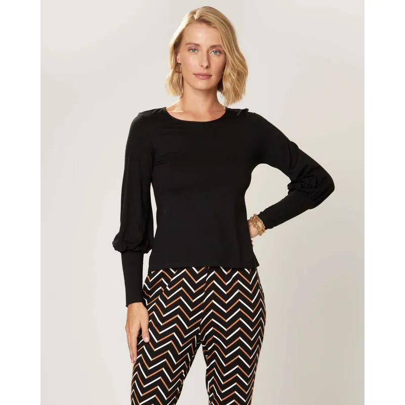 Blusa Feminina Manga Bufante Em Viscose Stretch Preto - PP