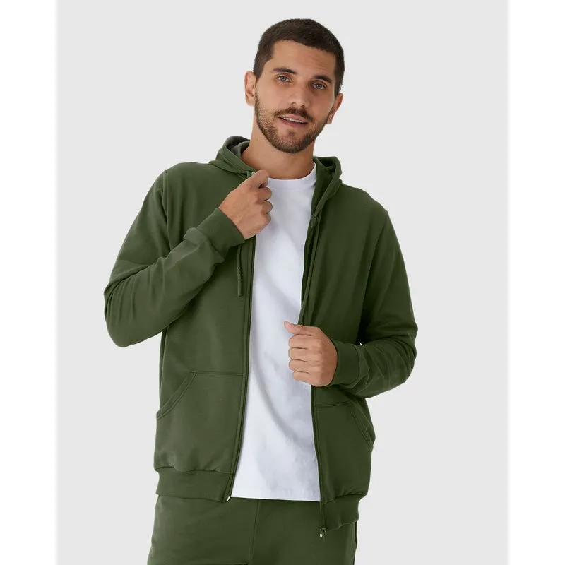 Jaqueta Básica Masculina Com Capuz Em Moletom Flanelado Verde - M