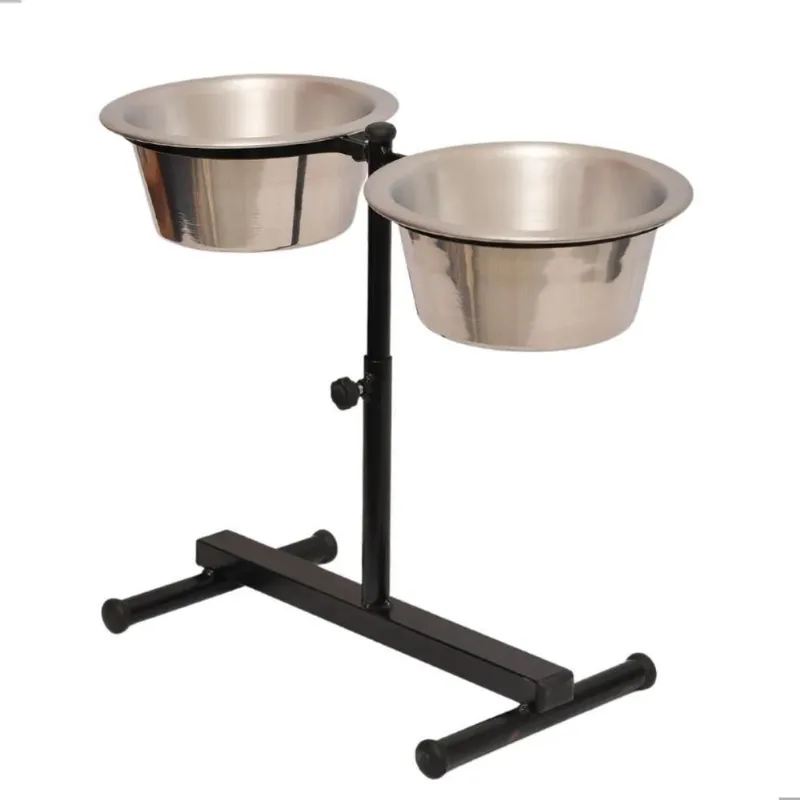 Comedouro Duplo Elevado Alto Regulável Preto Para Cães Médio
