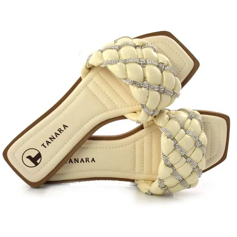 Tamanco Rasteira Feminino Tanara Creme T5423 36