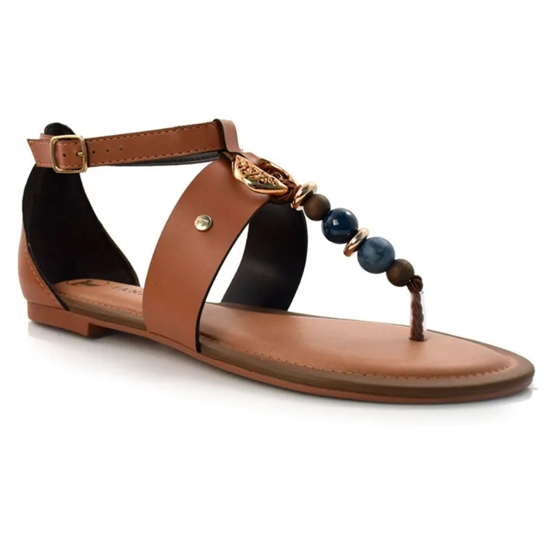 Sandália Rasteira Feminina Tanara Marrom T5902 34