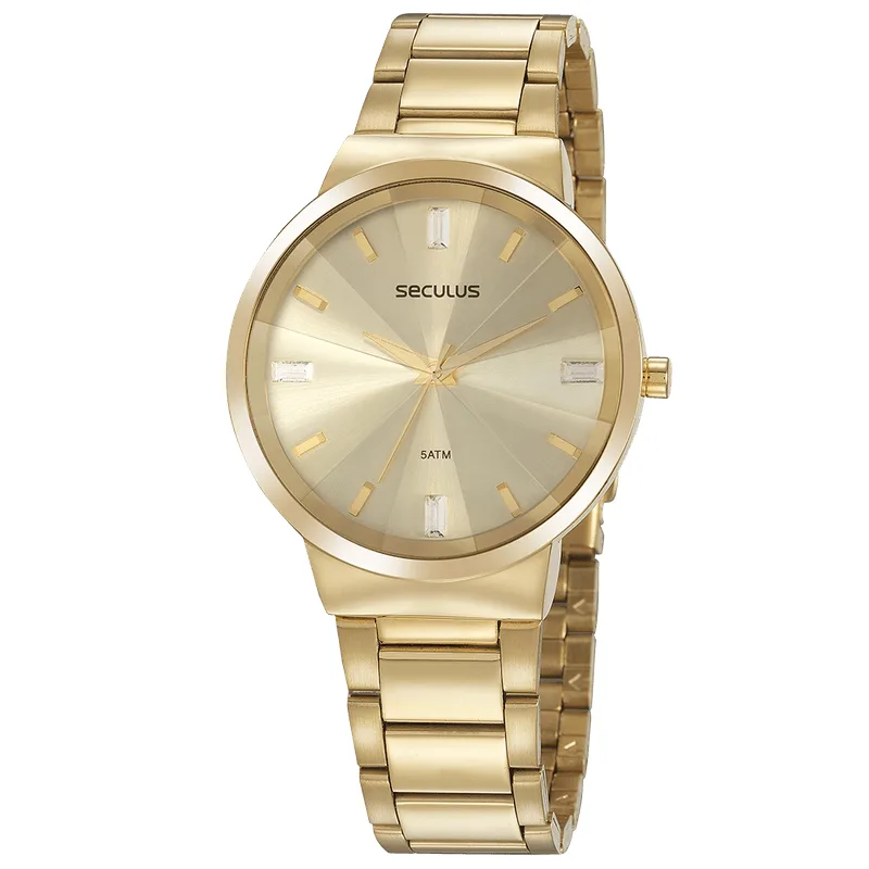 Relógio Feminino Clássico Vidro Facetado Dourado