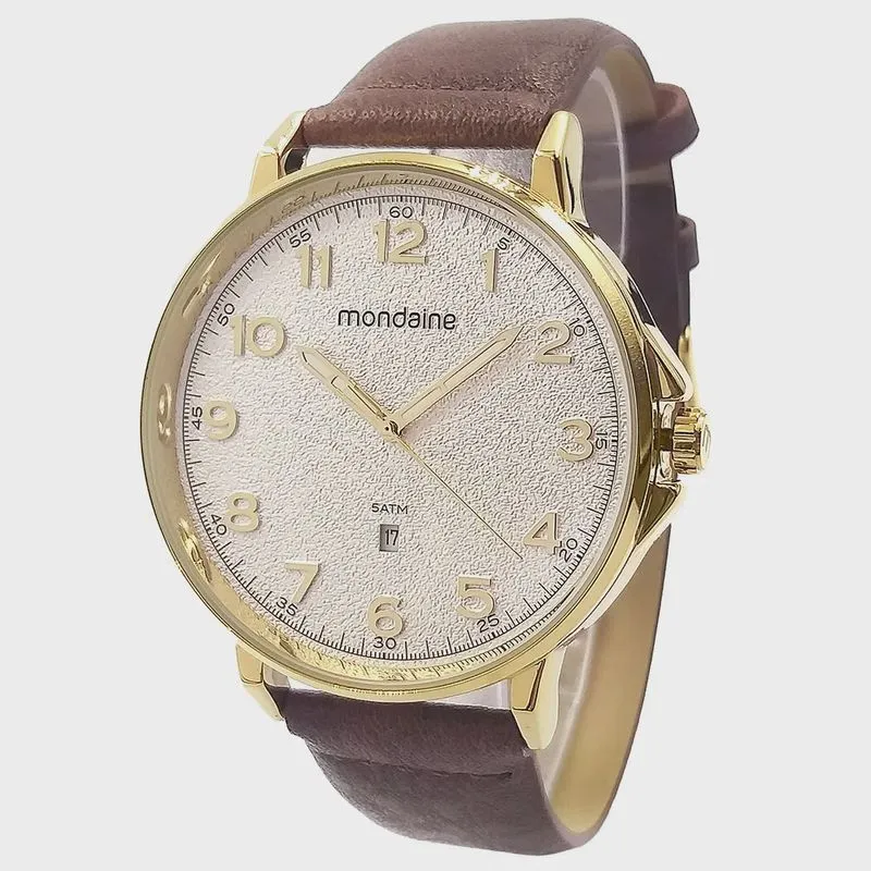 Relógio mondaine masculino dourado marrom 32162GPMVDH3