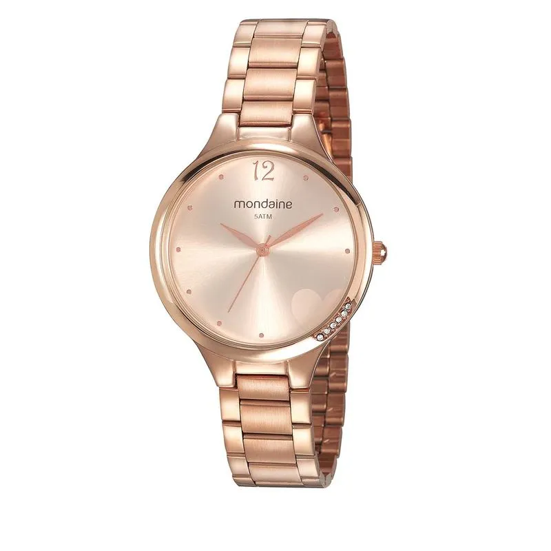 Relógio Feminino Cristais Coração Rosé