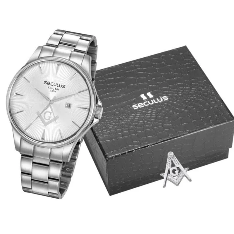 Relógio Masculino Seculus Maçonaria Com Bóton 35012G0Svna2K1