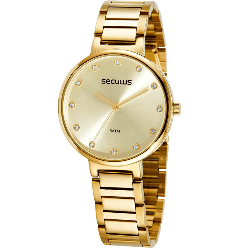 Relógio Feminino Casual Cristais Dourado