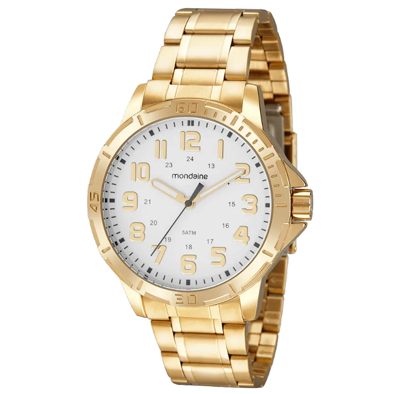 Relógio Masculino Mostrador Branco Dourado