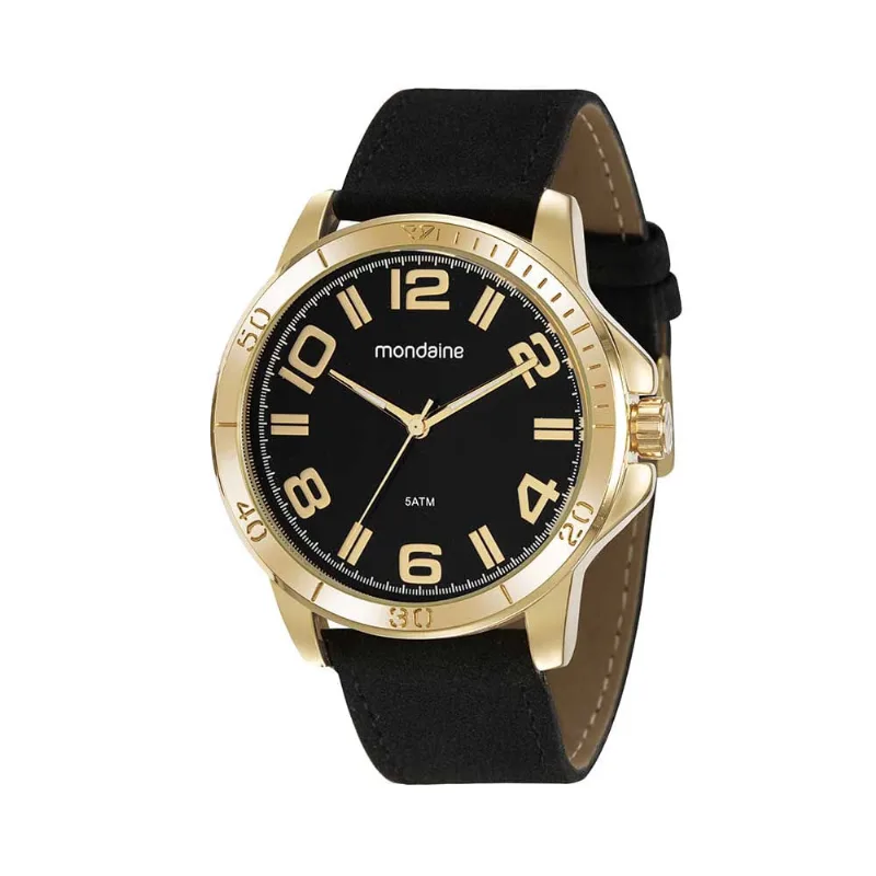 Relógio Masculino Casual Couro Preto