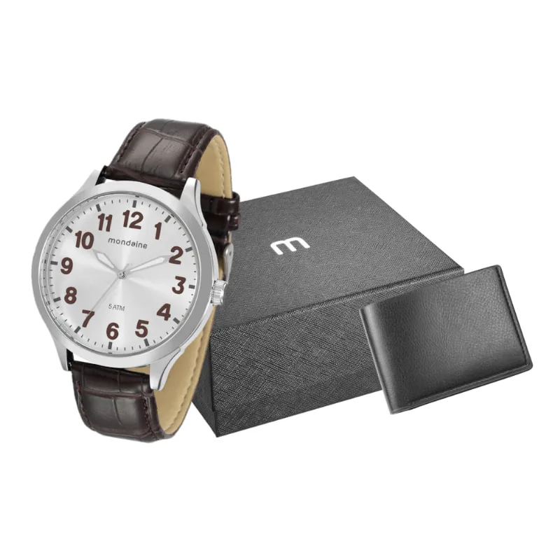 Kit Relógio Masculino com Carteira Marrom