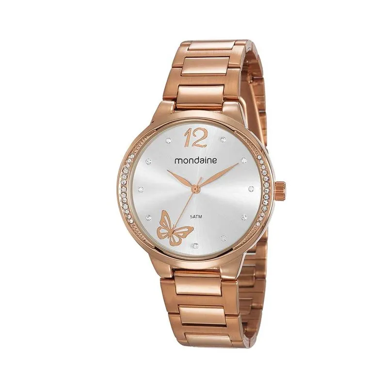 Relógio Feminino Cristais Borboleta Rosé