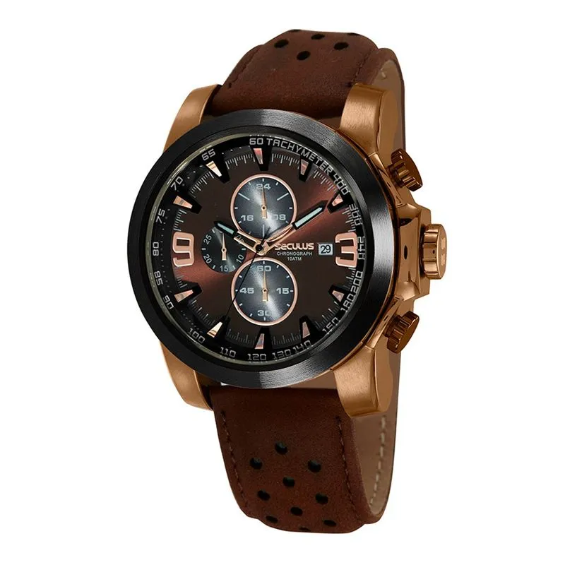 Relogio De Pulso Masculino Pulseira De Couro 44024gpsvmc2 - Seculus
