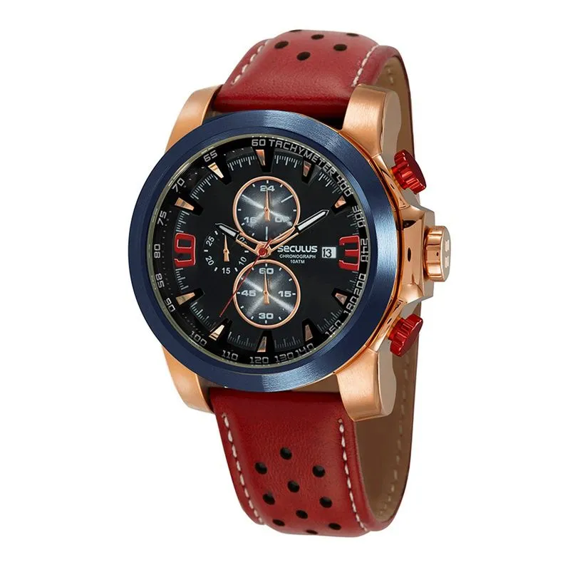 Relogio De Pulso Masculino Bicolor Pulseira De Couro 44024gpsvvc1 - Seculus